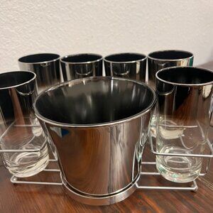 Silver Lusterware Bar Set with Carrier